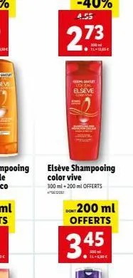 amat local elseve  co-ve  elseve shampooing color vive  300 ml+200 ml offerts sedos  dont 200 ml offerts  3.45  fl-630 € 