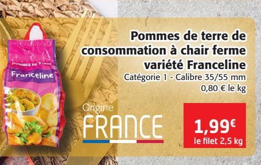 Pommes de terre de consommation à chair ferme variété Franceline