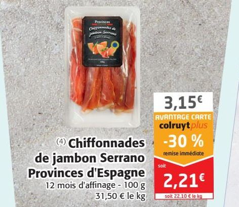 Chiffonnades de jambon Serrano Province d'Espagne