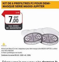 Lekt  7,00  Code 0205811 RM 500DEPREPIR  KIT DE 6 PREFILTRES P2 POUR DEMI-MASQUE SERIE M6000-JUPITER  ness  Conforme EN 143:2000+A1:2006  des P2d2aptateurs pour demi masque shie 5000 M600DE 