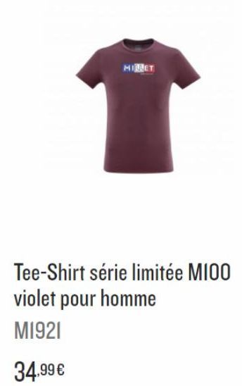 MILLET  Tee-Shirt série limitée M100 violet pour homme  M1921  34.99 €  offre sur Millet