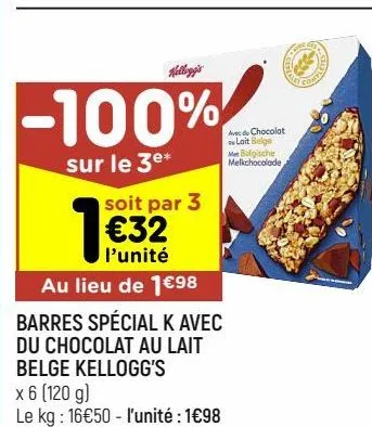 barres spécial k avec du chocolat au lait belge kellogg's