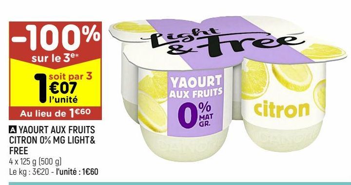 yaourt aux fruits citron 0% MG Light & Free