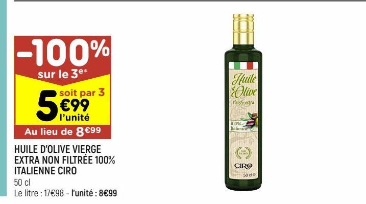 huile d'olive extra vierge non filtrée 100% italienne ciro