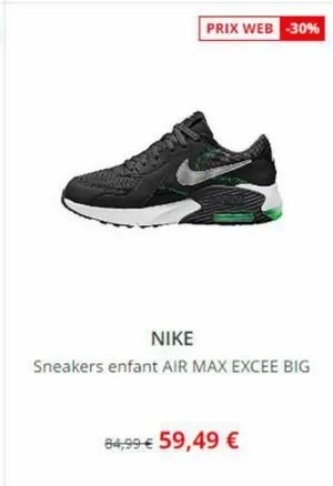 prix web -30%  nike  sneakers enfant air max excee big  84,99 € 59,49 € 
