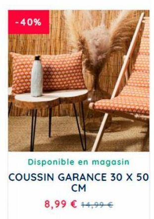 -40%  Disponible en magasin.  COUSSIN GARANCE 30 X 50 CM  8,99 € 14,99 € 