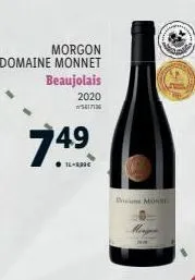 morgon  domaine monnet beaujolais  2020 17  749  14-830€  don moni 