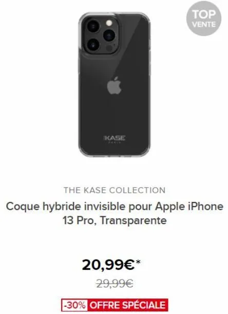 kase  top  vente  the kase collection  coque hybride invisible pour apple iphone 13 pro, transparente  20,99€* 29,99€  -30% offre spéciale 