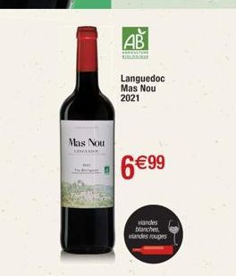 Mas Nou  AB  RESTORE  Languedoc Mas Nou 2021  6€99  viandes blanches viandes rouges 