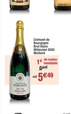 Exell  CREMIANTO BOURGOGNE  MUT2000 MOILLARD  Crémant de Bourgogne Brut blanc Millesimé 2020 Moillard  1€  6€49  *5€49  soit  de remise immédiate 