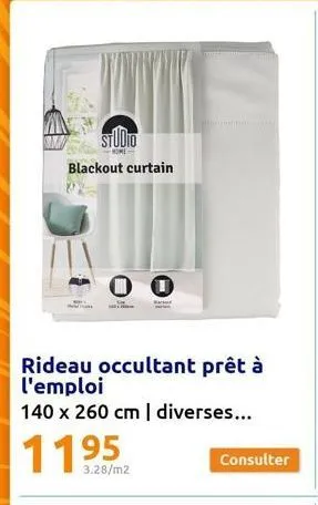 studio  home  blackout curtain  0  rideau occultant prêt à l'emploi  140 x 260 cm | diverses...  1195  3.28/m2  