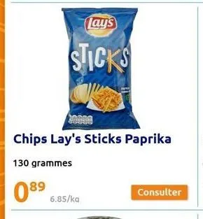lay's  sticks  089  chips lay's sticks paprika  130 grammes  6.85/ka  consulter 