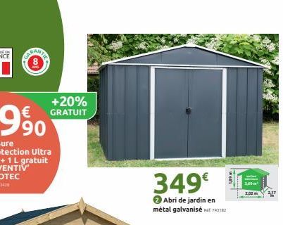 CURANTE  +20% GRATUIT  349€  2 Abri de jardin en métal galvanisé 743182  ww  2,02m 