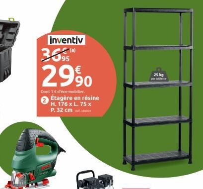 inventiv  3595  2990  Dont 1 € d'éco-mobilier.  Étagère en résine H. 176 x L. 75 x P. 32 cm 14  25 kg part 