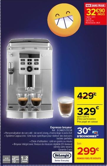 Expresso broyeur Ref. ECAM25120SB Personnalisation de son café: de serré à long, d'extra léger à extra fort • Système Cappuccino: Une buse spécifique pour réaliser des boissons lactées parfaites Choix