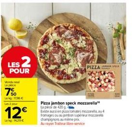 LES POUR  Vendu sel La plece  7%  Lekg: 1286 €  12€  Lekg: 14,29 €  PIZZA PECK 