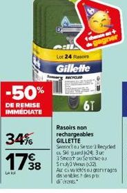 34%  LA  -50%  DE REMISE IMMEDIATE  1738  Lot 24 Rasoirs  Gillette  RECYCLED  6T  Rasoirs non rechargeables GILLETTE Senso Serce Recycled CL Ski pard24 3 uc 3 Smestou Sens  SV32)  Aur civités egrerage