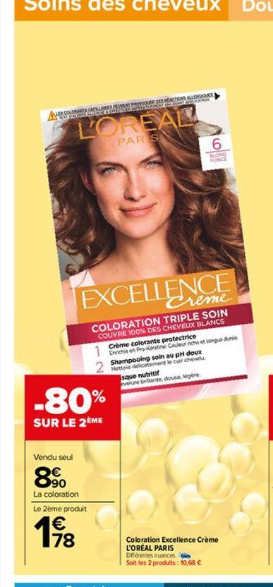 ALS COLORANTY CAPELLARES PEUVENT PROVOCAGE DES REACTIONS ALIQUET  AMERIKATIKA  L'OREAL  PAR S  Vendu seul  €  90  La coloration  EXCELLENCE  COLORATION TRIPLE SOIN COUVRE 100% DES CHEVEUX BLANCS  2  -