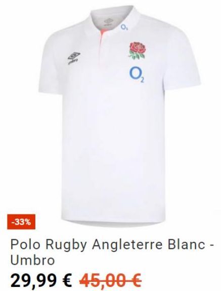 -33%  ndry  0₂  Polo Rugby Angleterre Blanc - Umbro  29,99 € 45,00 € 