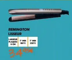 remington lisseur  largeur plaques 11 cm  3495  t'min t'min 160°c 230°c 