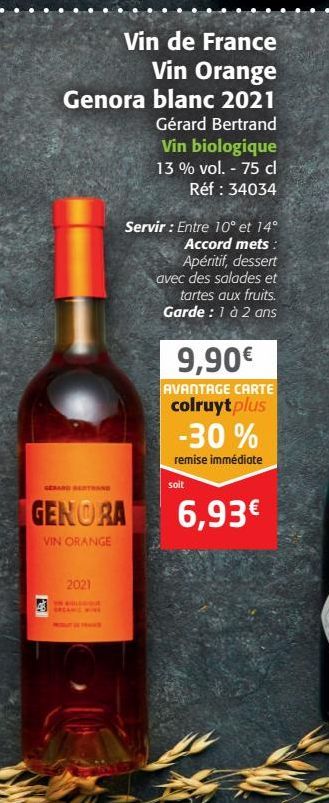 Vin de France vin Orange Genora blanc 2021