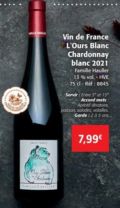 vin de france l'ours blanc chardonnay blanc 2021