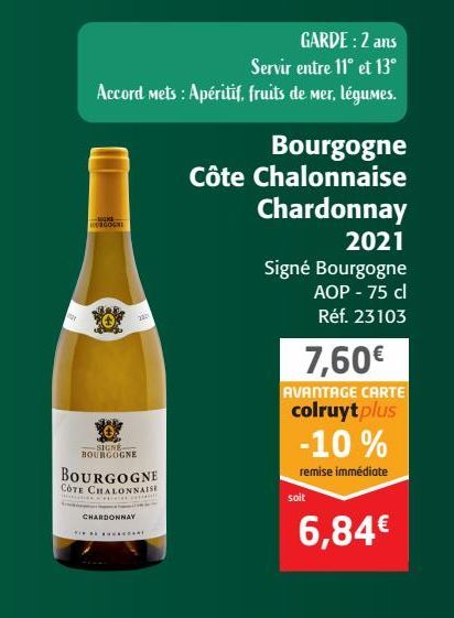 Bourgogne cote chalonnaise chardonnay 2021