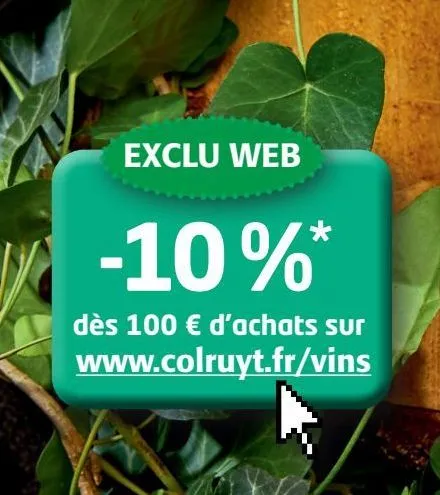 exclu web dés 100euros  d'achats sur www.colruyt.fr/vins