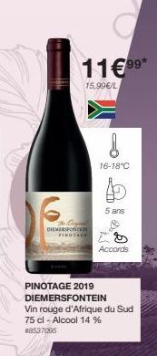 The Original DIEMERSFONTEIN PINDTAGE  11€99*  15,99€/L  PINOTAGE 2019 DIEMERSFONTEIN Vin rouge d'Afrique du Sud  75 cl - Alcool 14 % #8537095  8  16-18°C  5 ans  Accords 