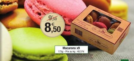 9,50  8,50  Macarons x9 175g - Prix au kg: 48,57€  Sams 