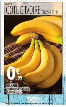 cote d'ivoire ou cameroun  0€  ,99  le ko banane variété cavendish calibre p19  photos sont des seggestions 