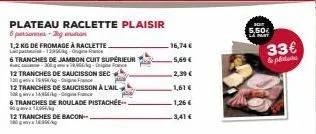 plateau raclette plaisir  6 personnes-gon  1,2 kg de fromage à raclette. 129-origine france  la pattu  6 tranches de jambon cuit supérieur  acco-300g-origine fans 12 tranches de saucisson sec 12015-f 