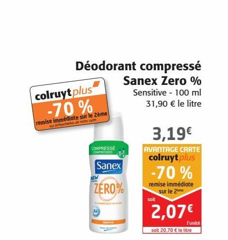 Déodorant compressé Sanex Zero %