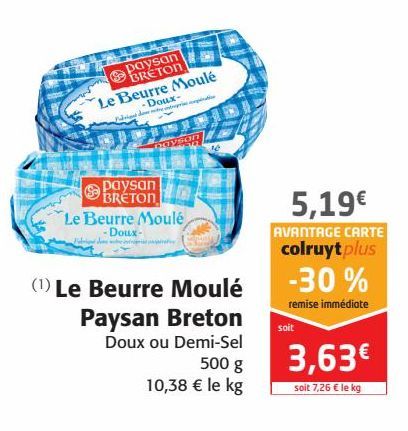 Le Beurre Moulé Paysan Breton 