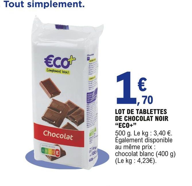 Lot de tablettes de chocolat noir Eco+