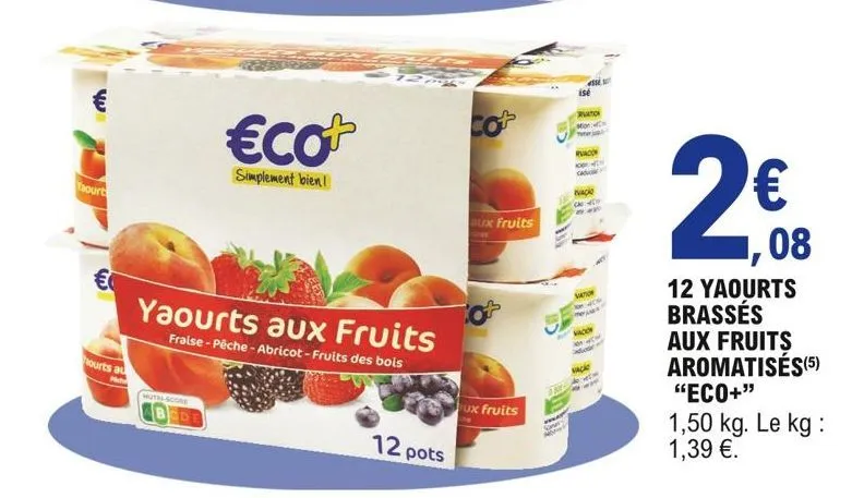 12 yaourts brasses aux fruits aromatises eco+