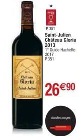 Chatean  Gloria Saint-Julien  +G  P. 351  Saint-Julien Château Gloria 2013 1 Guide Hachette 2017 P.351  26€90  viandes rouges 