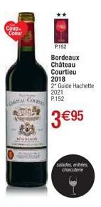Coup  Coeur  P152  Bordeaux  Château  Courtieu  2018  2* Guide Hachette 2021  OCP152  3 €95  sades, entrées charcuterie 