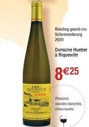 Riesling grand cru Schoenenbourg 2020  Domaine Hueber à Riquewihr  8€25  Poissons viandes blanches, choucroutes 