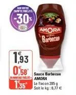 sur votre copterle  (-30%  1,93 0,58  amora  barbecue  1,35 285  sauce barbecue amora  soit le kg: 6,77 € 