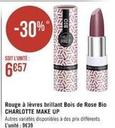 SOIT L'UNITE  6857  -30%  Rouge à lèvres brillant Bois de Rose Bio CHARLOTTE MAKE UP  Autres variétés disponibles à des prix différents L'unité: 9€39  AWER 