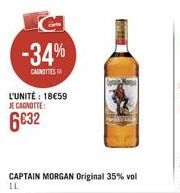 -34%  CAUNETTES  L'UNITÉ: 18€59 JE CAGNOTTE  6€32  CAPTAIN MORGAN Original 35% vol IL 