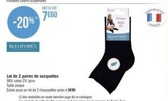 -20%  BLEUFORÊT  SOIT LE LOT:  7660  Lot de 2 paires de socquettes  98% coton 2% lycra  Taille unique  Existe aussi en lot de 2 chaussettes unies à 990  Conse  BLEUFORÊT  FABRIQUE EN 