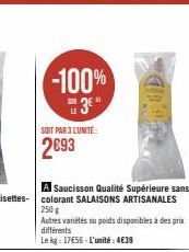 -100%  3E"  SOIT PAR 3 LUNITÉ:  2693  différents  Le kg: 17€56-L'unité: 4€39 