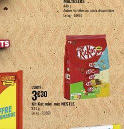 WWW.AU  -  L'UNITE:  3€30  Kit Kat mini mix NESTLE  241 g  Le kg 20663  MIX  NE  1420 