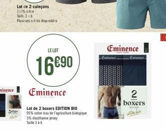 Lot de 2 caleçons 100% coton  Taille 26.  Plusieurs claris disponibles  slips  LE LOT  16690  Eminence  Lot de 2 boxers EDITION BIO 95% coton issu de l'agriculture biologique 5% elasthanne jersey Tail