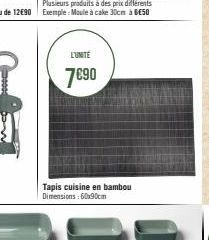 L'UNITE  7€90  Tapis cuisine en bambou Dimensions: 60x90cm 