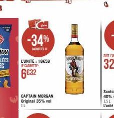 -34%  CANETTES  L'UNITÉ: 18€59 JE CAGNOTTE:  6€32  CAPTAIN MORGAN Original 35% vol IL  GetMarg  PENCEDOS 