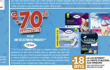 PARMI  UNE SÉLECTION DE PRODUITS***  $€-70%**  CAGNOTTES  MEGA PACK X30  I  Sa  Mi  discreet  TENA  TENA  Du 12 au 25 septembre 2012 (pour les magasins sets de para sur presentation de carte de leite 