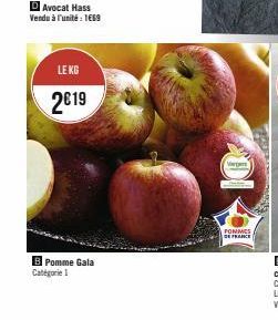 D Avocat Hass Vendu à l'unité : 1669  LE KG  2€19  B Pomme Gala Catégorie 1  10  Vergers  FOMMES  DE FRANCE 